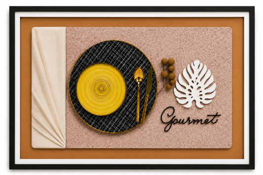 Tableau mural cuisine set de table Jaune - 70 x 100 CM – vue 2 du produit | ODECO