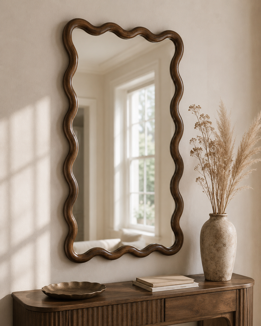 Miroir Scallopé Rectangulaire Bois Naturel Foncé – vue 2 du produit | ODECO