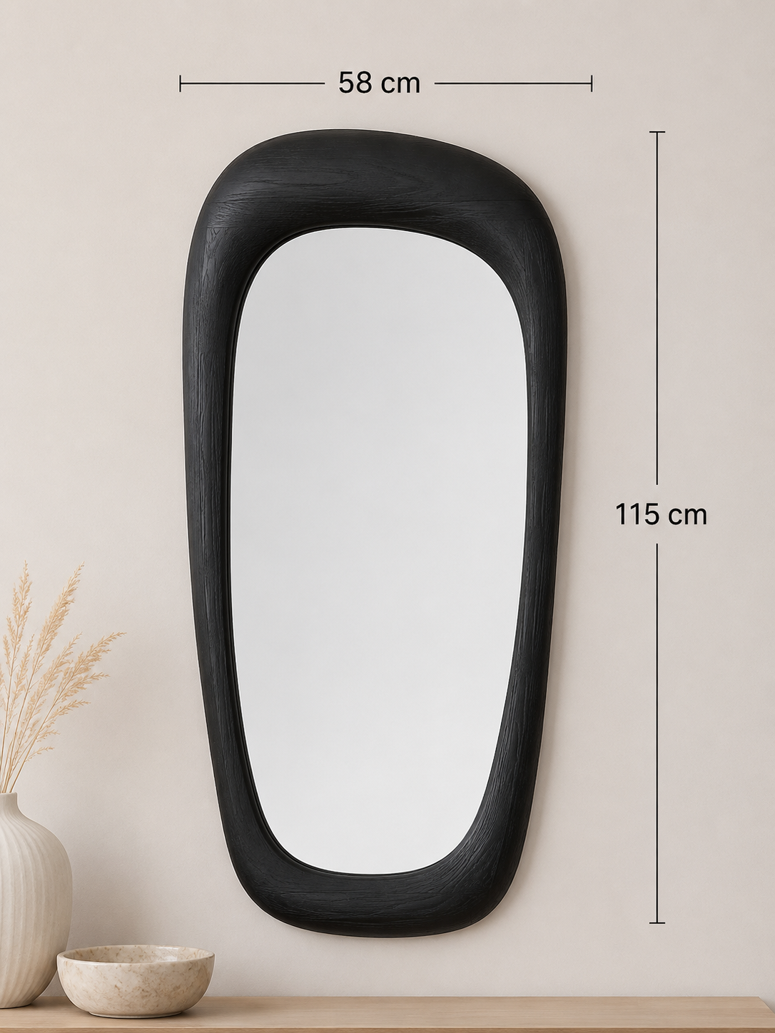 Miroir Organique Rectangulaire Bois Noir – vue 4 du produit | ODECO