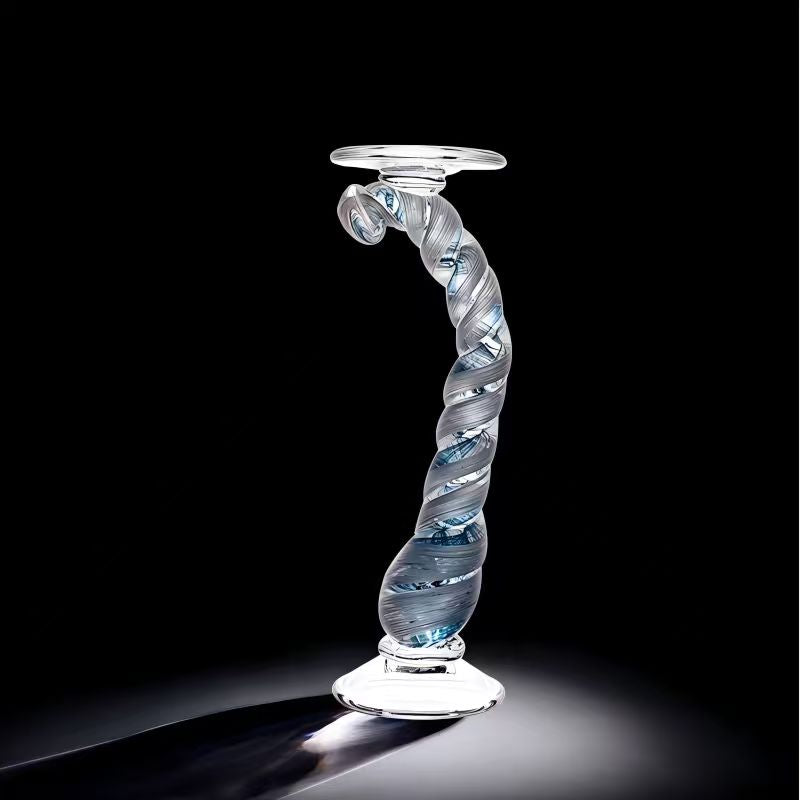Bougeoir en Verre Soufflé Serpentin Bleu Glacier « Ondine » (GM) – vue principale | ODECO