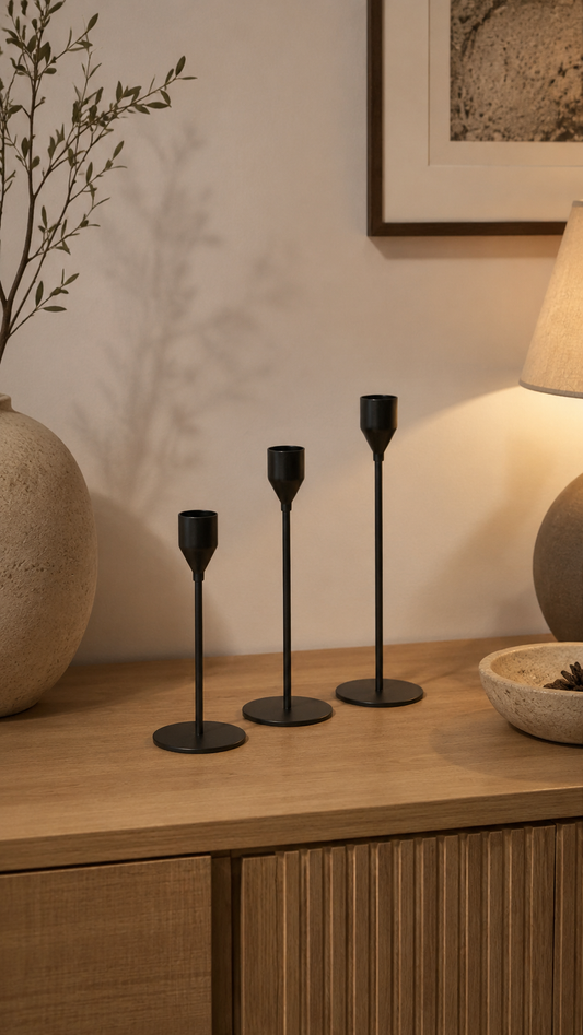 Ensemble de 3 bougeoirs classiques en métal noir – vue 2 du produit | ODECO