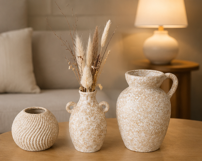 Jeu de vase en Céramique Granit Beige – vue principale | ODECO
