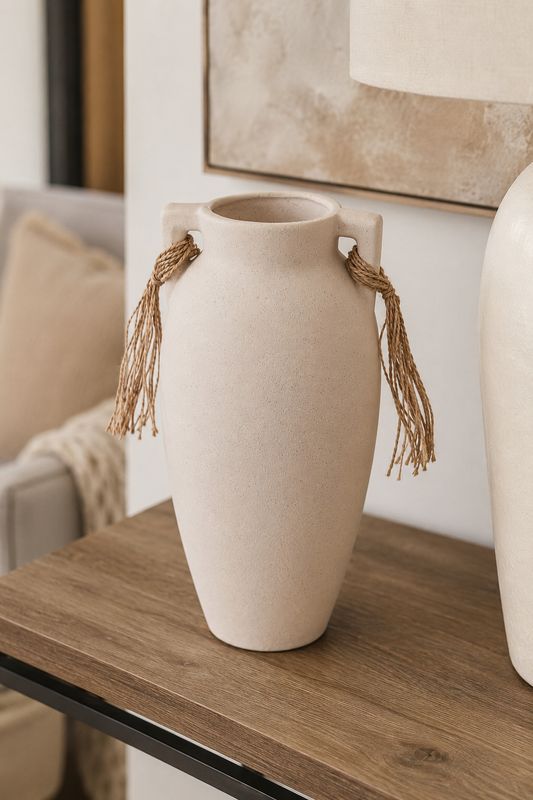 Vase en Terre Cuite Beige « Cordage » (GM)