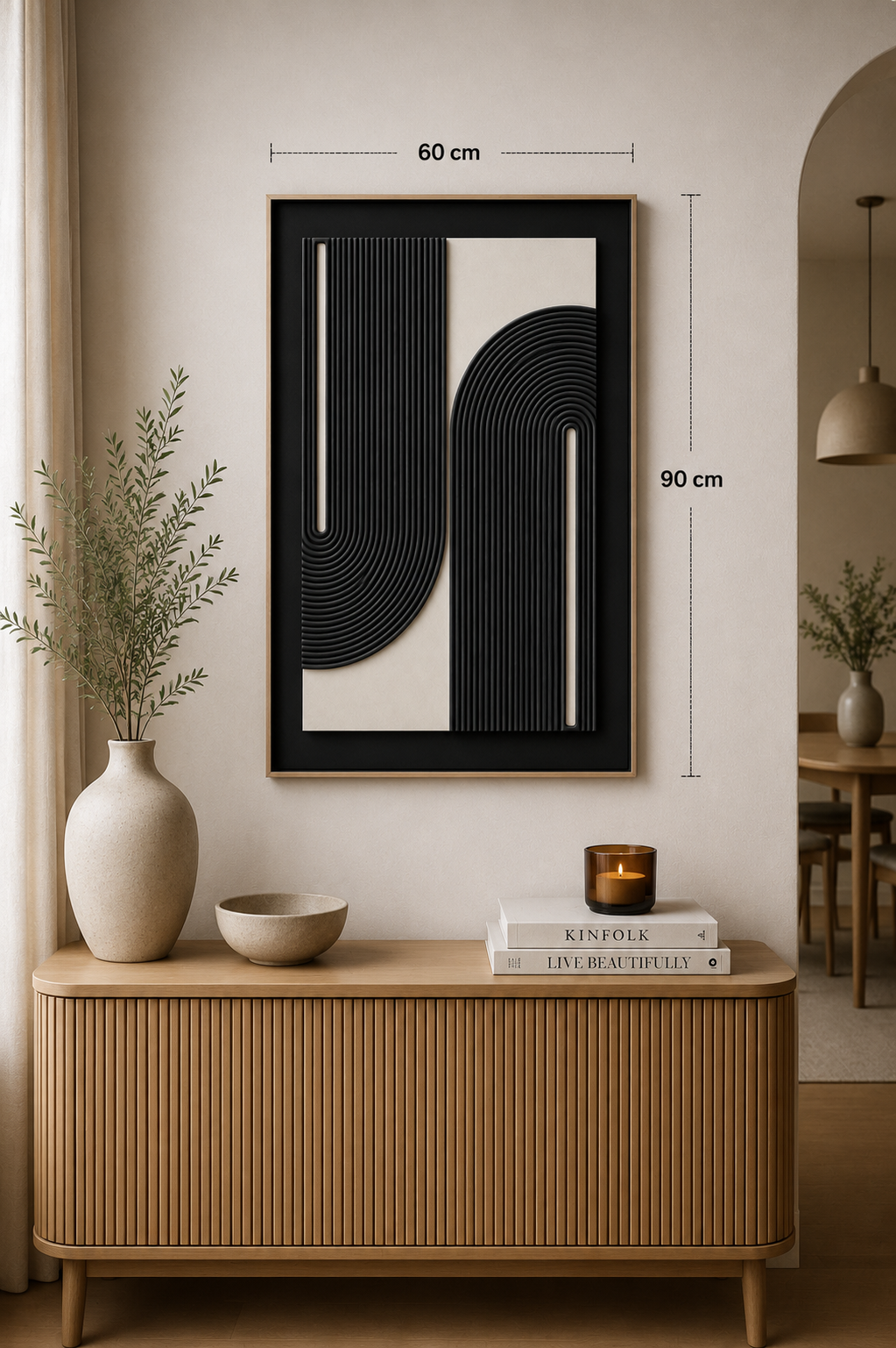 Tableau 3D minimaliste noir et blanc — 60 × 90 cm – vue 3 du produit | ODECO