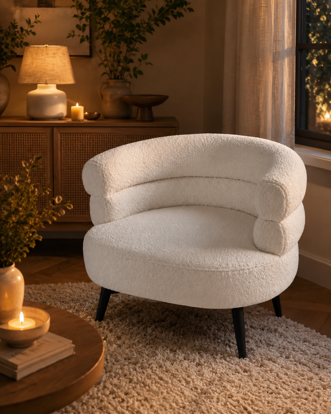 Fauteuil Tissu Bouclé Accent Beige – vue 2 du produit | ODECO
