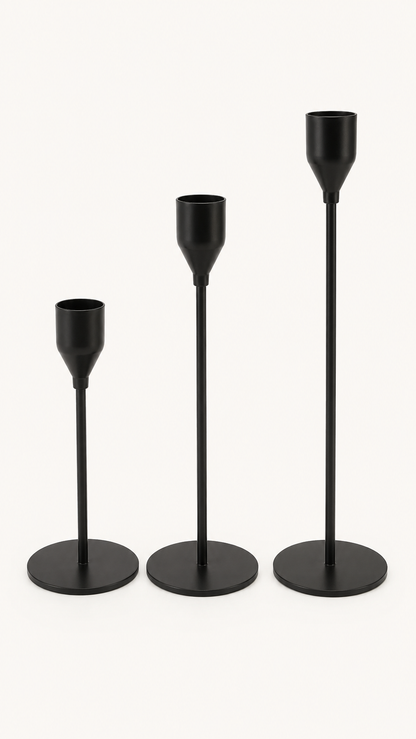Ensemble de 3 bougeoirs classiques en métal noir — vue 3, ODECO Boisbriand