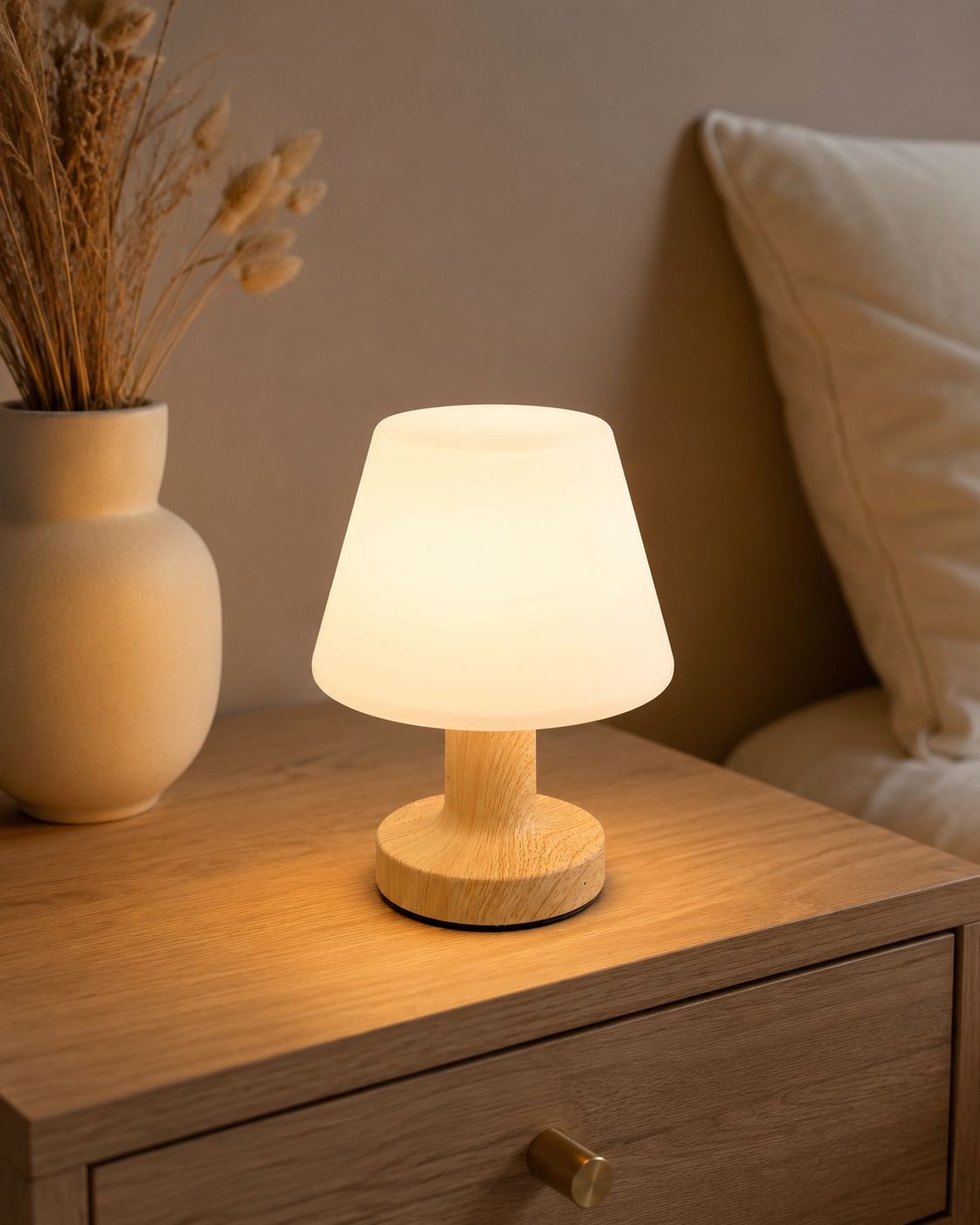 Lampe Rechargeable Miniature Noir, blanche, bois – vue principale | ODECO