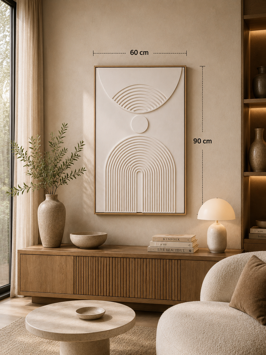 Tableau minimaliste 3D blanc — 60 × 90 cm – vue 2 du produit | ODECO
