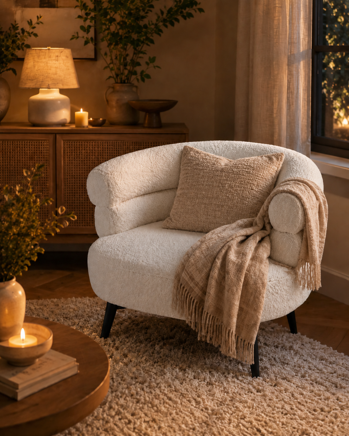 Fauteuil Tissu Bouclé Accent Beige – vue principale | ODECO