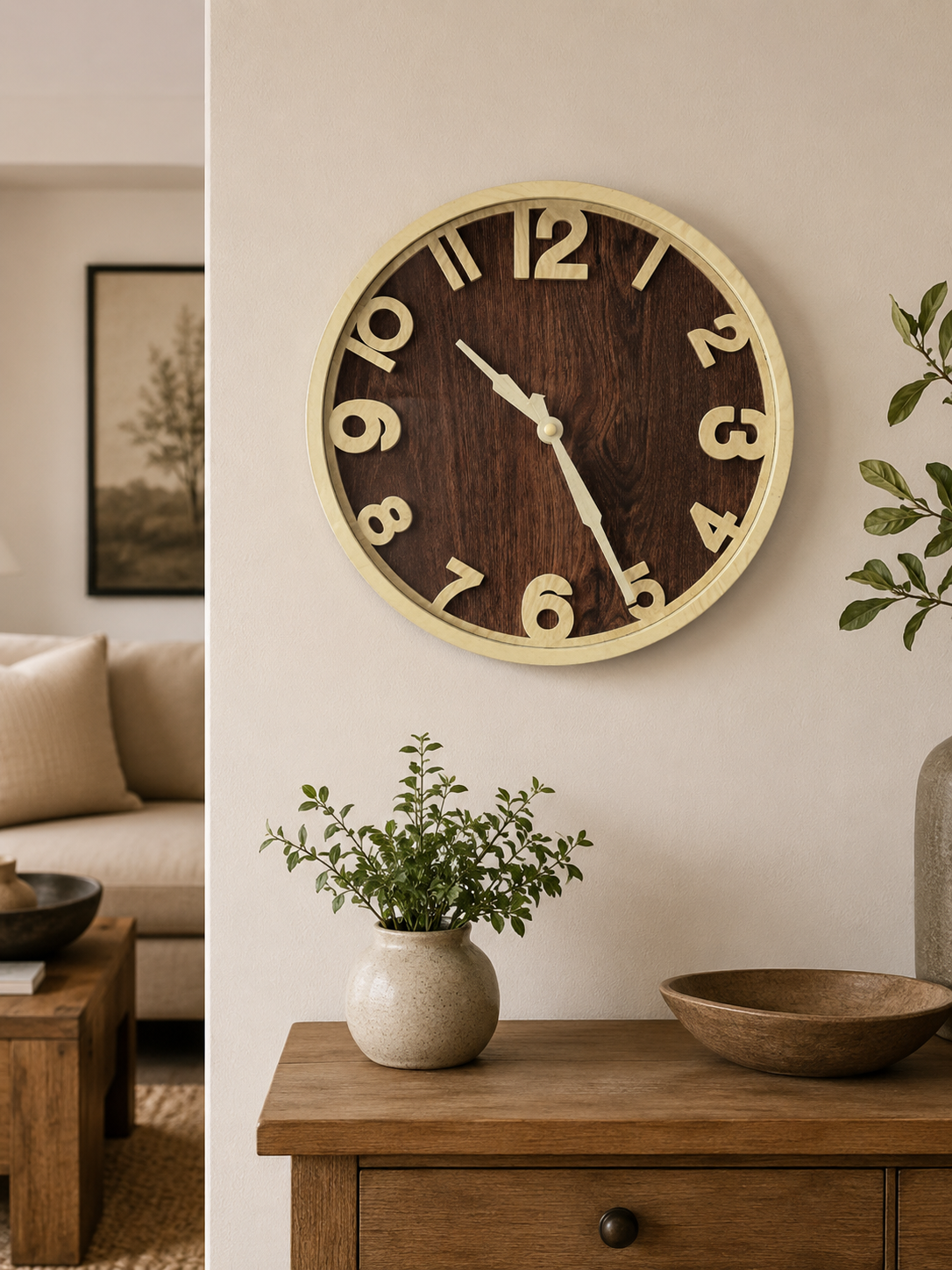 Horloge Murale Effet Bois Naturel – vue 3 du produit | ODECO