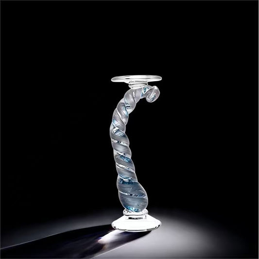 Bougeoir en Verre Soufflé Serpentin Bleu Glacier « Ondine » (PM) – vue principale | ODECO