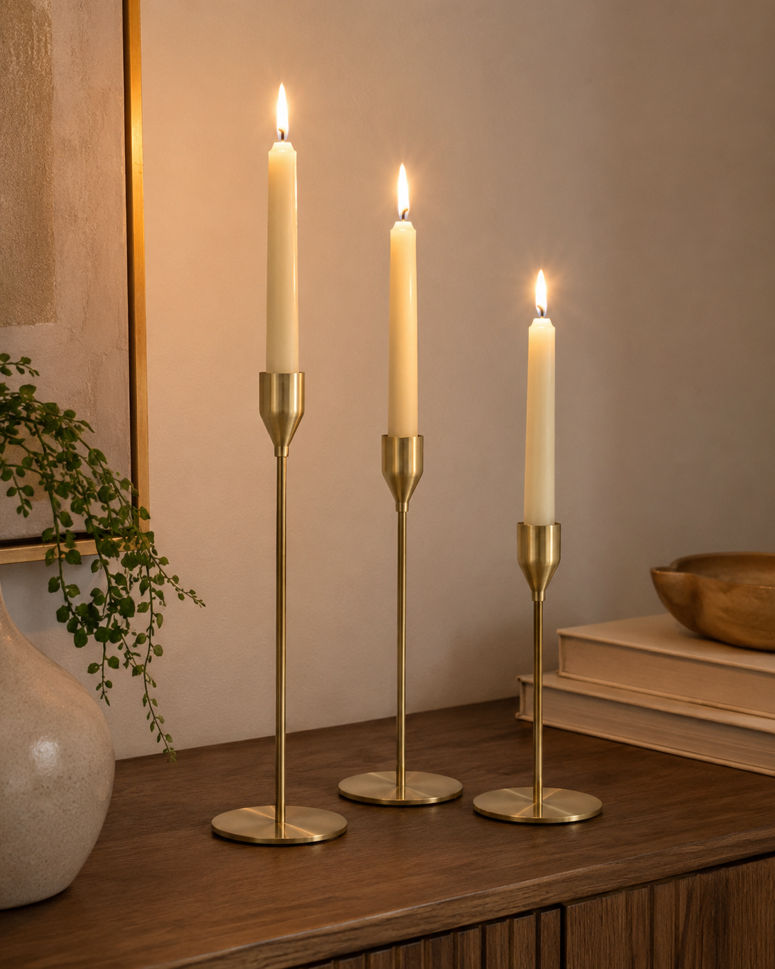 Ensemble de 3 bougeoirs classiques en métal doré – vue principale | ODECO