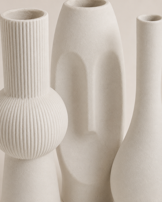 Jeu de vases-figurines en céramique blanche – 3 pièces – vue 2 du produit | ODECO