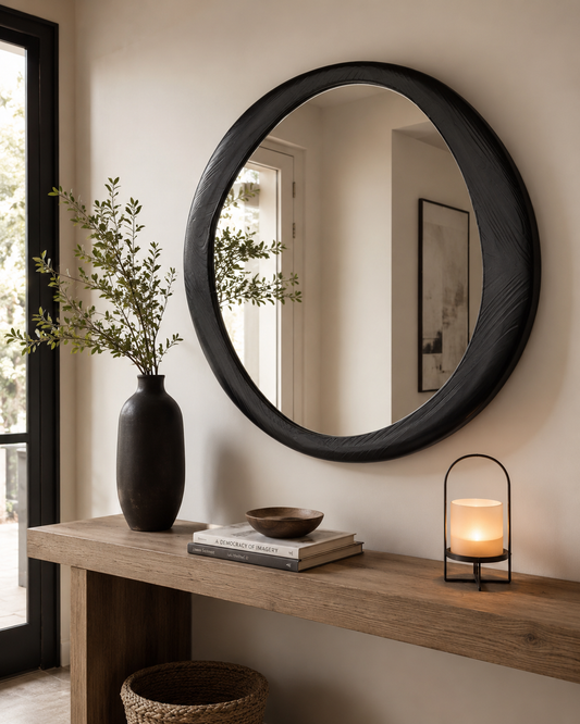 Miroir Organique Rond Bois Noir – vue principale | ODECO