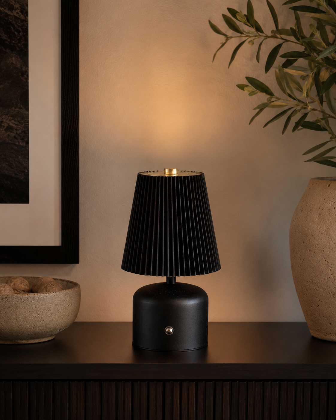 Lampe Rechargeable Vintage Noir, blanc, beige, bois – vue principale | ODECO