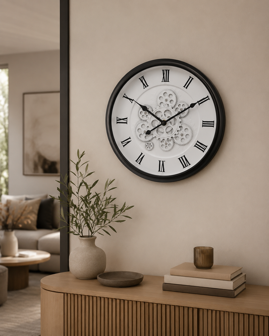 Horloge Vintage Noir et Blanc 40cm – vue principale | ODECO