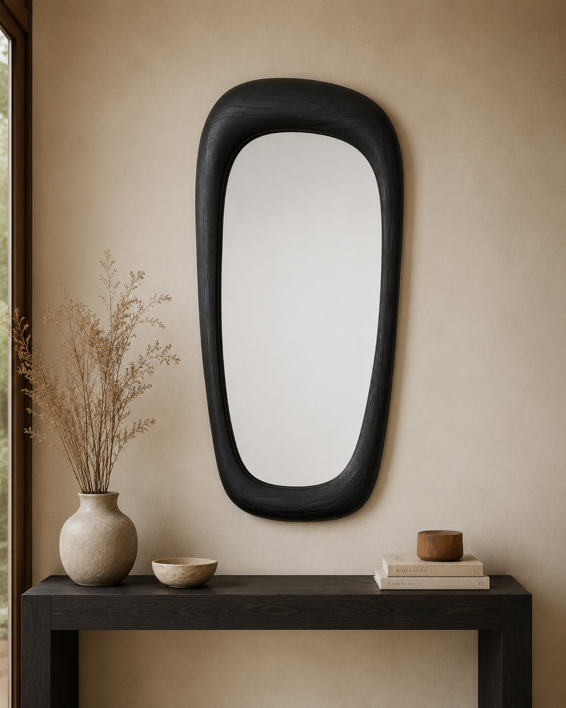 Miroir Organique Rectangulaire Bois Noir – vue principale | ODECO
