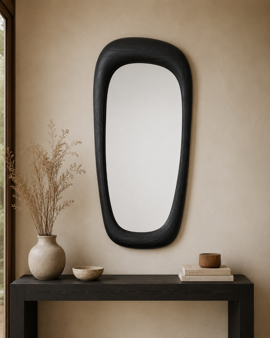 Miroir Organique Rectangulaire Bois Noir – vue principale | ODECO