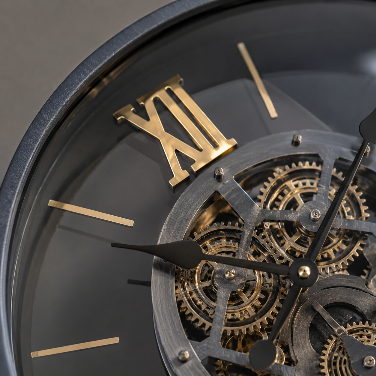 Horloge Vintage Engrenage Visible Noir – vue 3 du produit | ODECO