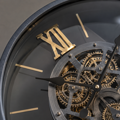 Horloge Vintage Engrenage Visible Noir — vue 3, ODECO Boisbriand