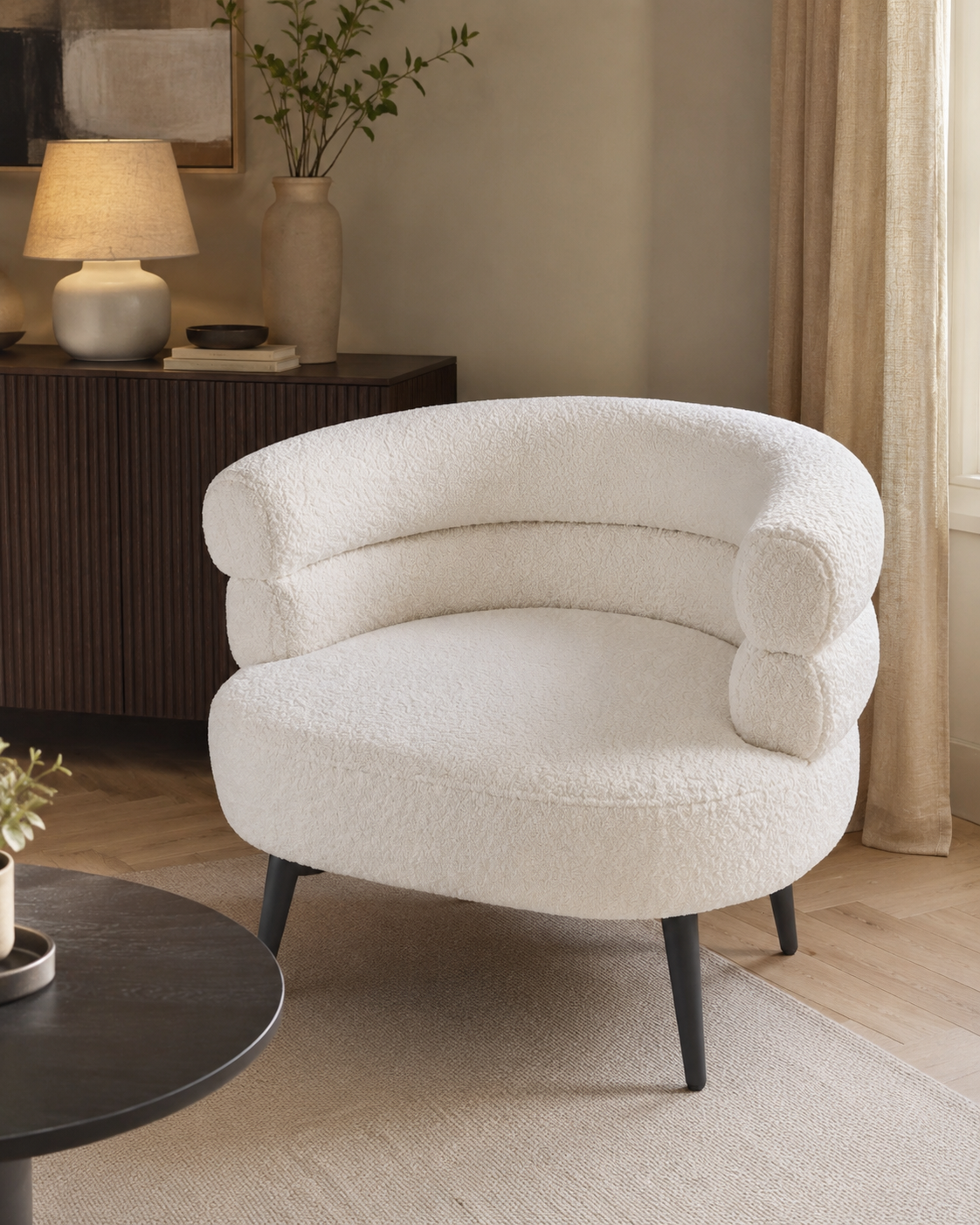 Fauteuil Tissu Bouclé Accent Beige – vue 3 du produit | ODECO