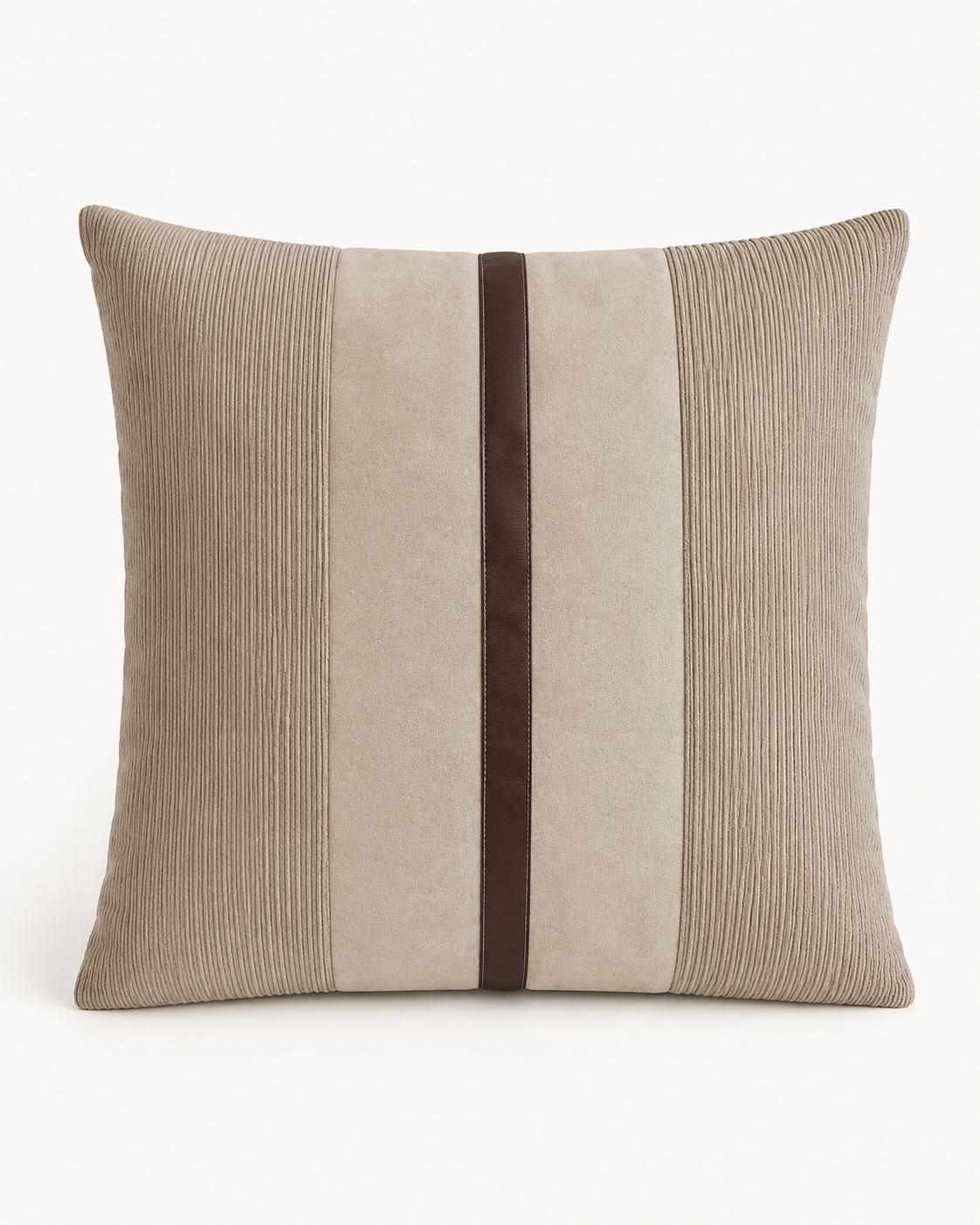 Coussin décoratif texturé avec bande centrale brune – vue 4 du produit | ODECO