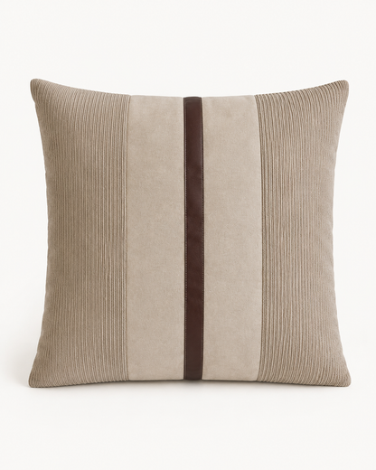 Coussin décoratif texturé avec bande centrale brune — vue 4, ODECO Boisbriand