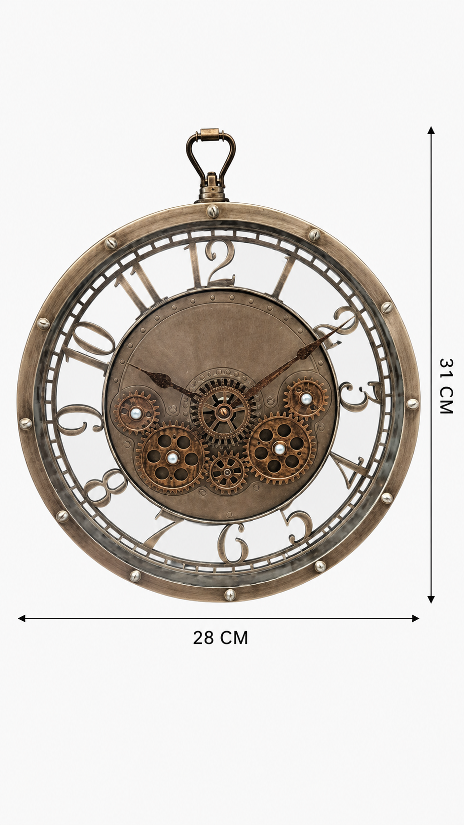 Horloge murale vintage mécanique bronze – 31 cm – vue 4 du produit | ODECO
