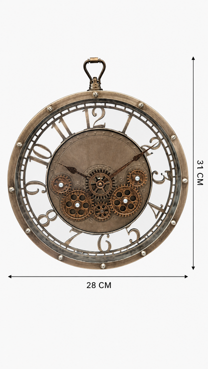 Horloge murale vintage mécanique bronze – 31 cm — vue 4, ODECO Boisbriand