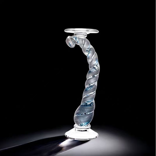 Bougeoir en Verre Soufflé Serpentin Bleu Glacier « Ondine » (GM) – vue principale | ODECO