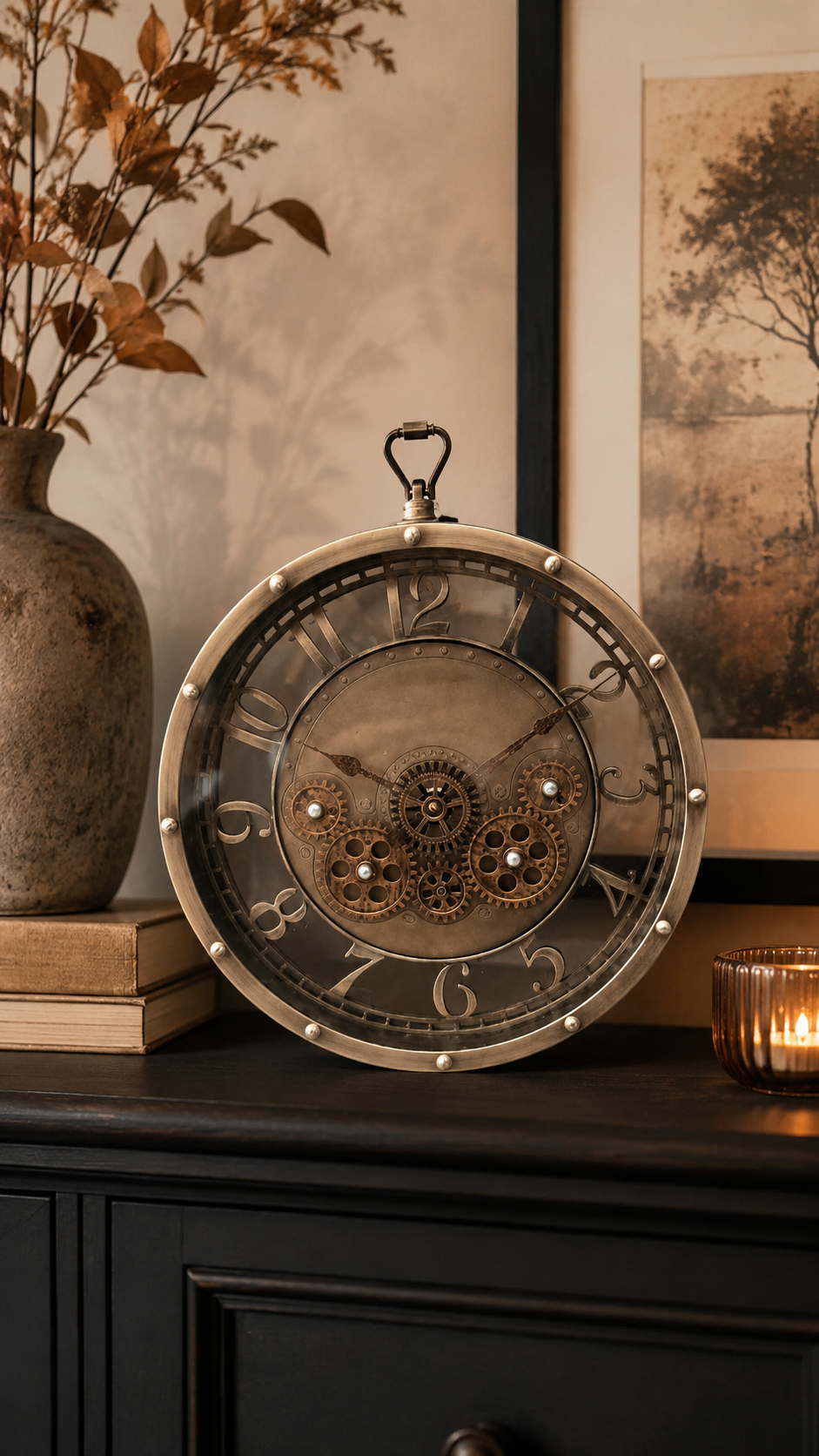 Horloge murale vintage mécanique bronze – 31 cm – vue principale | ODECO