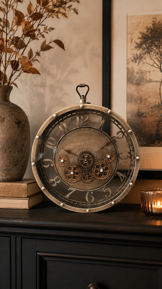 Horloge murale vintage mécanique bronze – 31 cm – vue principale | ODECO