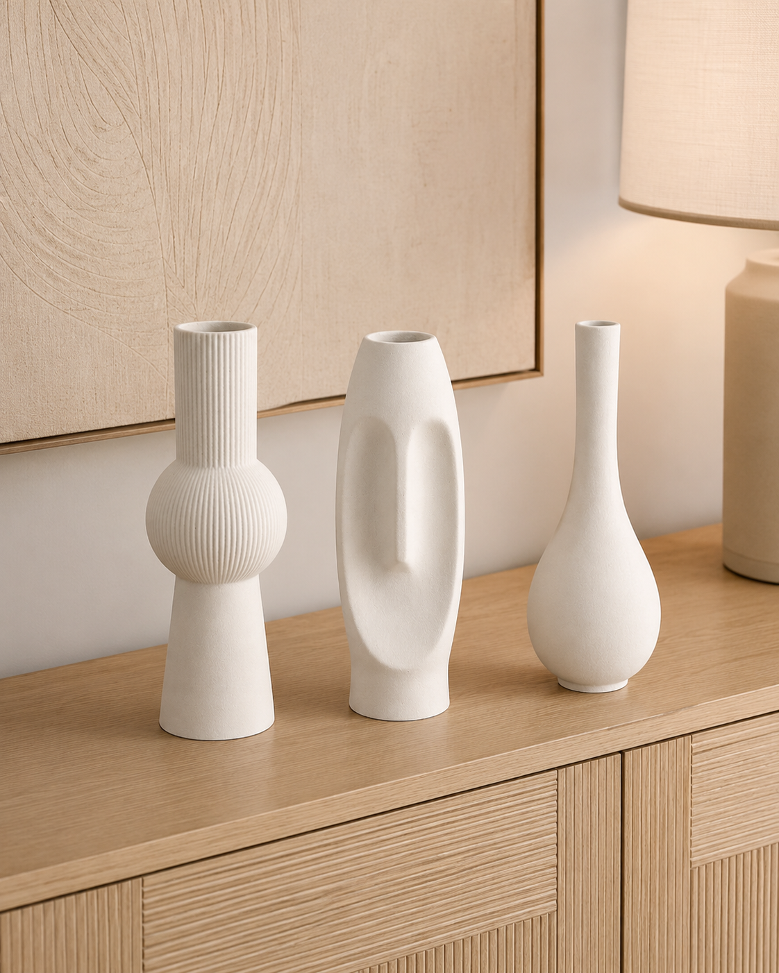 Jeu de vases-figurines en céramique blanche – 3 pièces – vue principale | ODECO