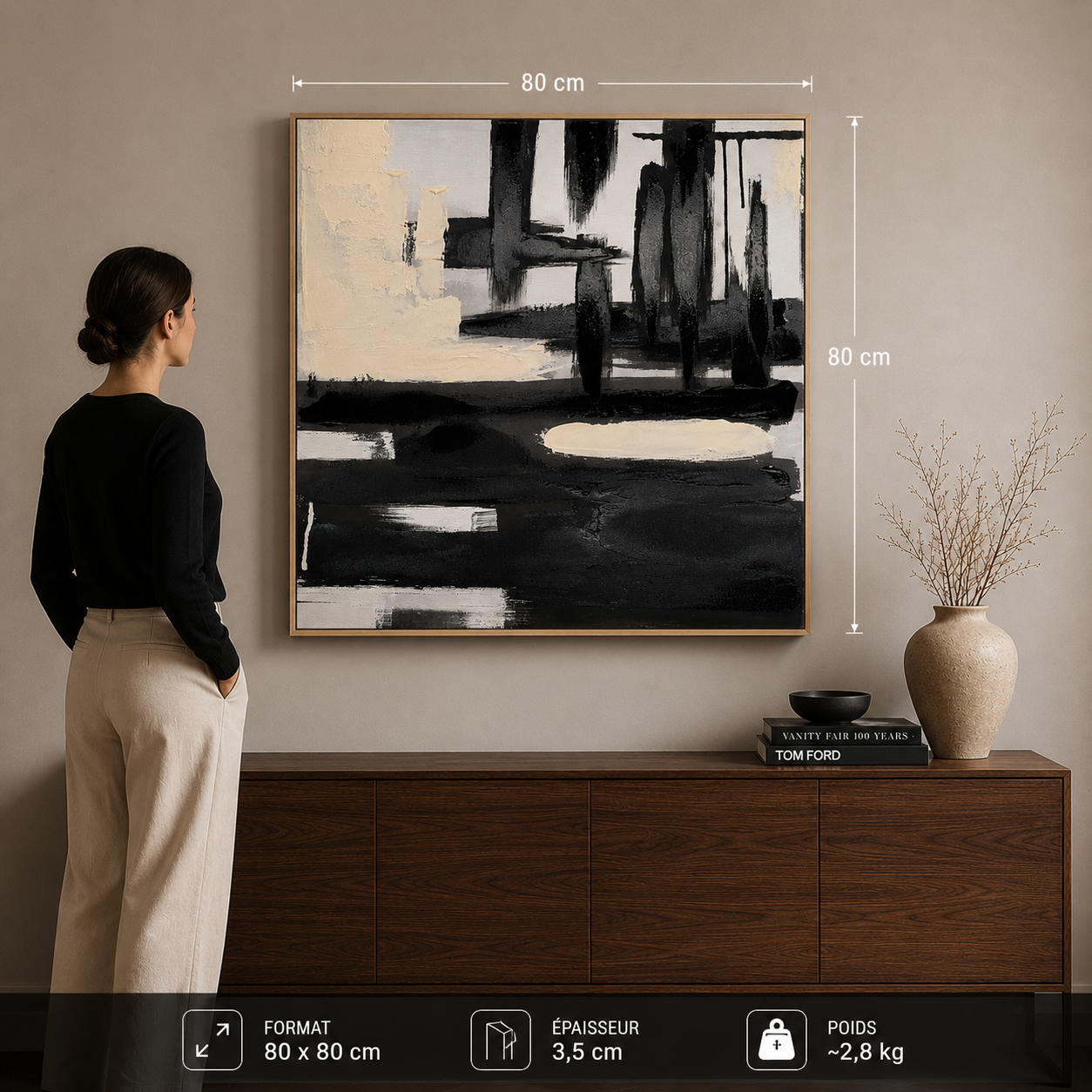 Black and White Abstract Canvas Painting 80*80