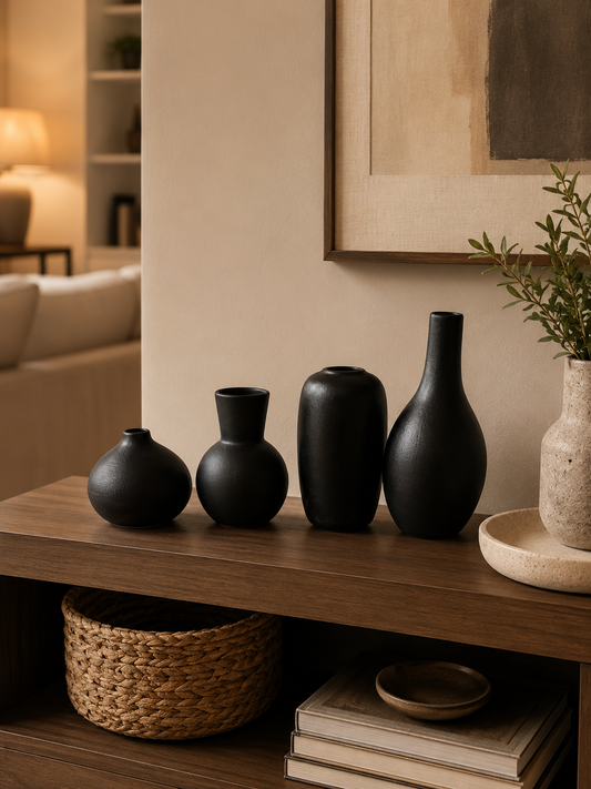 Jeu de vases en céramique noirs – vue principale | ODECO