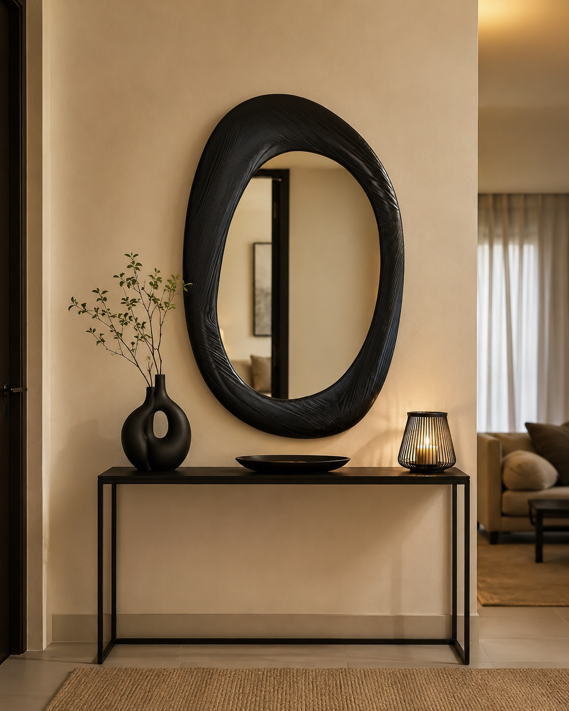 Miroir Organique Ovale Bois Noir – vue 2 du produit | ODECO