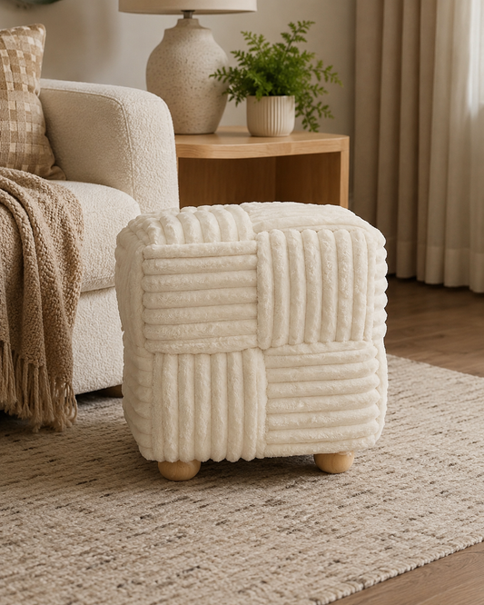 Pouf carré Tissé PM Blanc – vue principale | ODECO