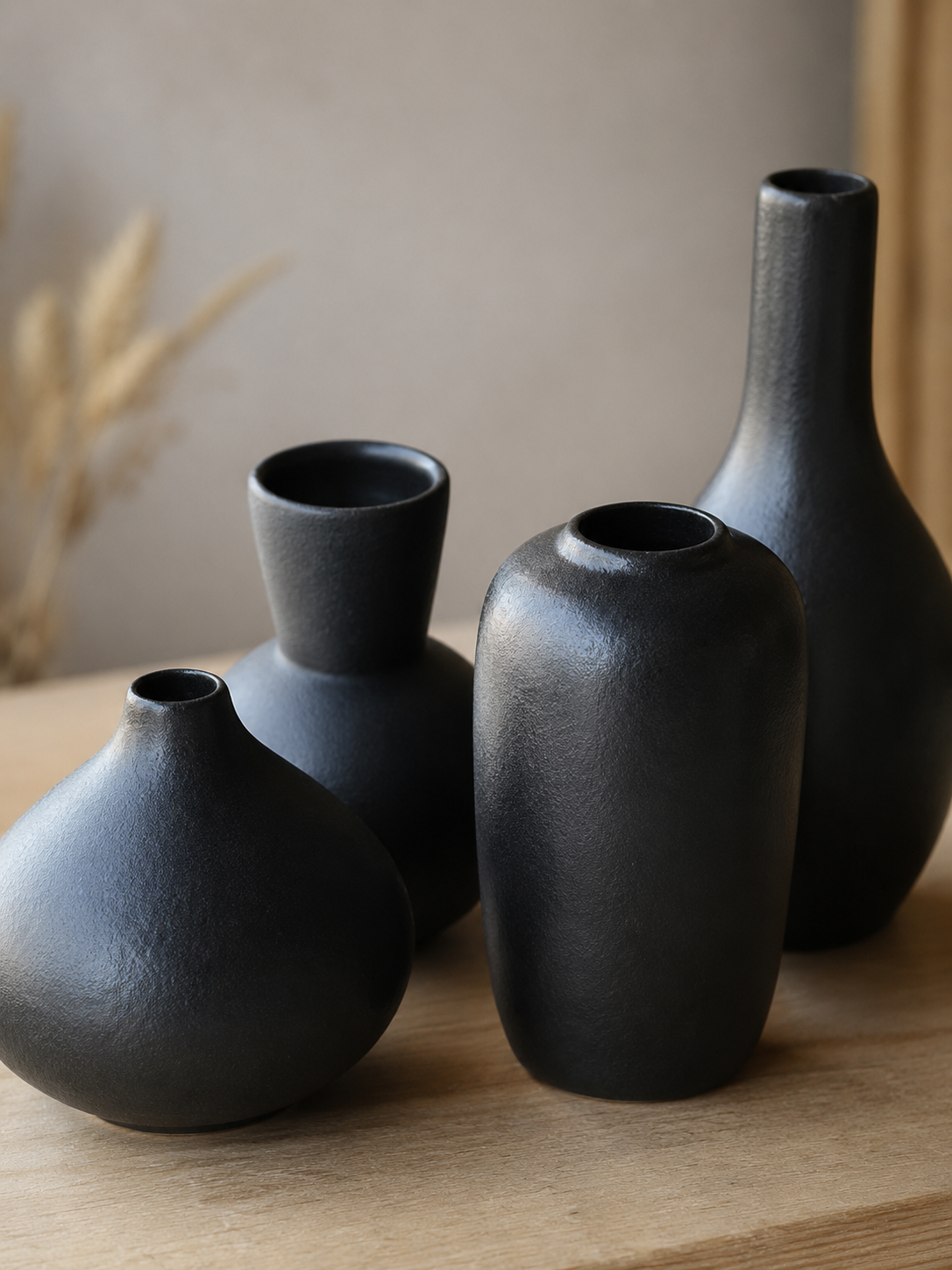 Jeu de vases en céramique noirs – vue 2 du produit | ODECO
