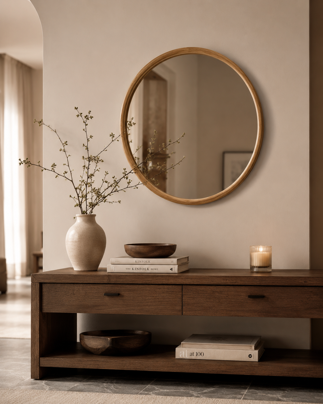 Mirroir Rond Bois Naturel – vue 2 du produit | ODECO
