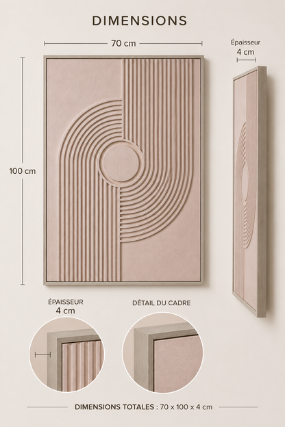 Tableau 3D minimaliste greige et taupe — 60 × 90 cm — vue 5, ODECO Boisbriand