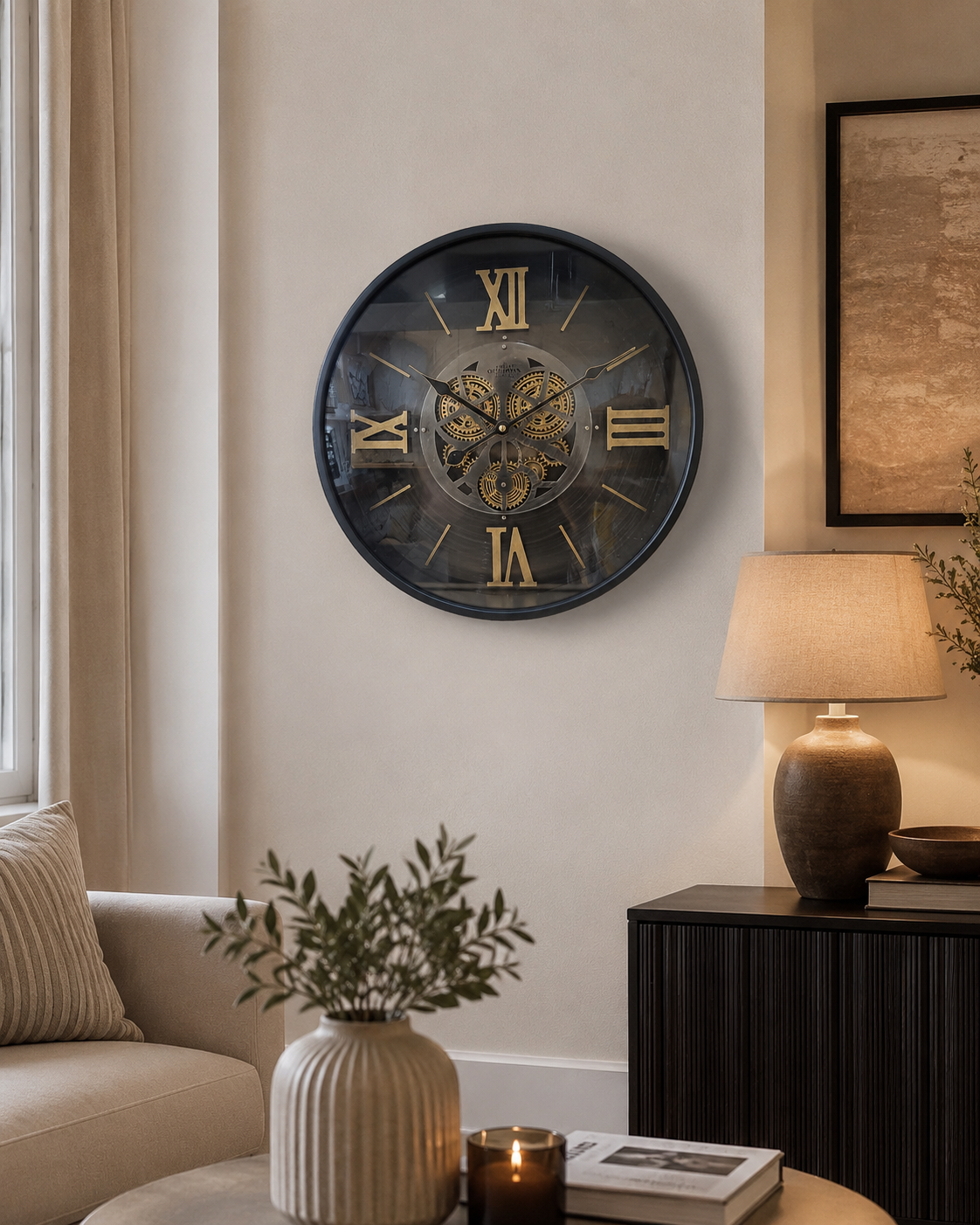 Horloge Vintage Engrenage Visible Noir – vue principale | ODECO