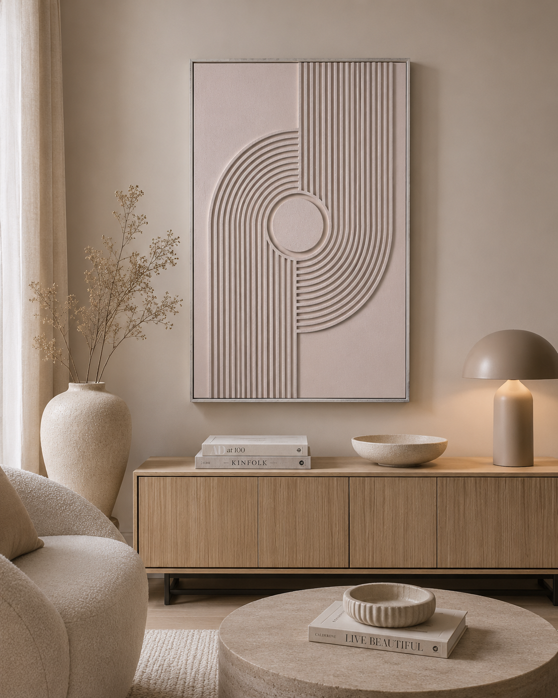 Tableau 3D minimaliste greige et taupe — 60 × 90 cm