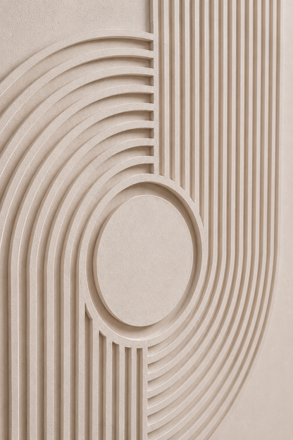 Tableau 3D minimaliste greige et taupe — 60 × 90 cm — vue 3, ODECO Boisbriand