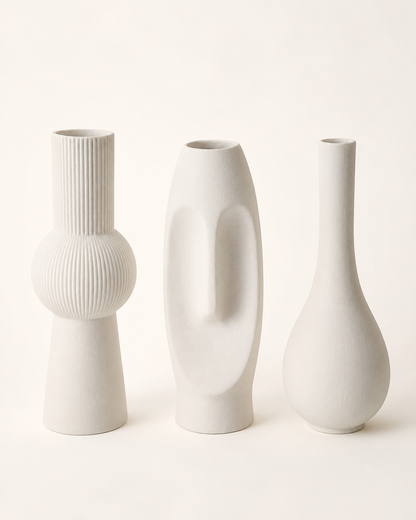 Jeu de vases-figurines en céramique blanche – 3 pièces — vue 3, ODECO Boisbriand