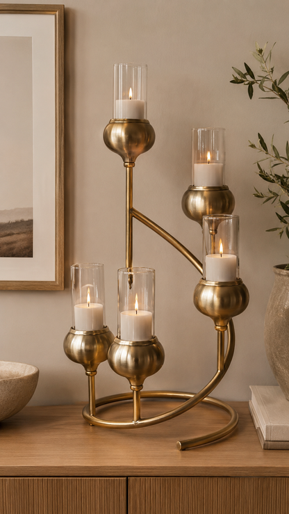 Chandelier Bronze en Spirale 5 Branches — vue principale, ODECO Boisbriand