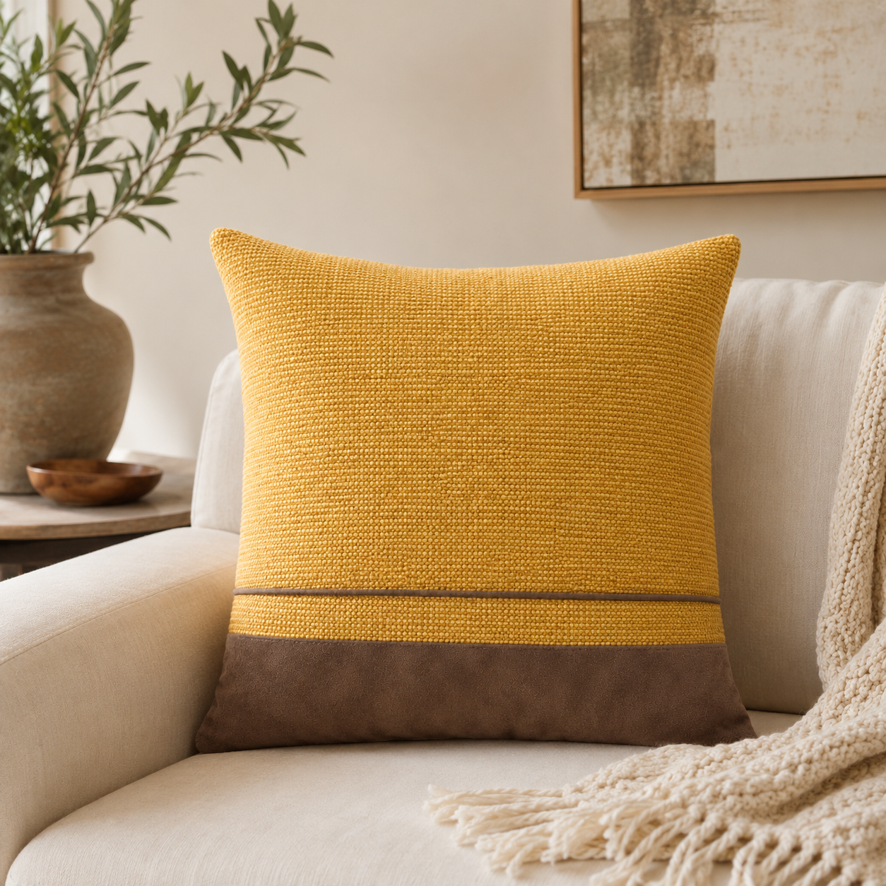 Coussin décoratif texturé avec base contrastante – vue 3 du produit | ODECO