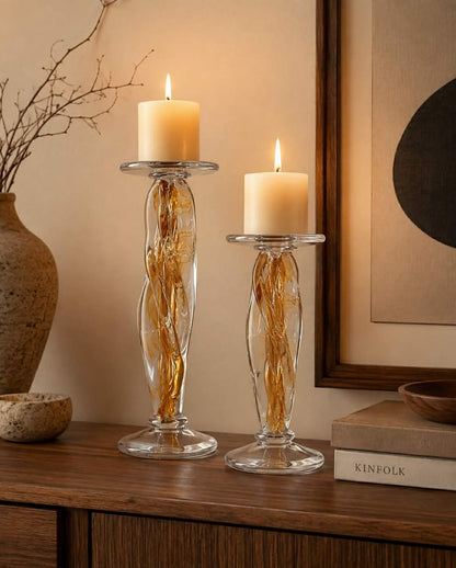 Bougeoir en verre soufflé « Torse d’or » (PM)