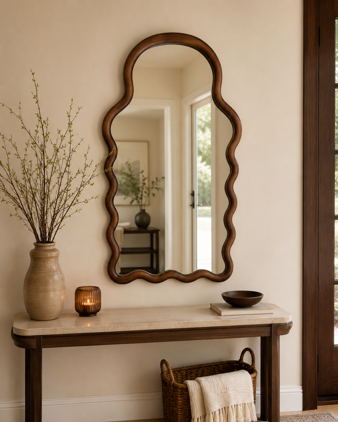 Miroir Scallopé Arc Bois Foncé – vue 2 du produit | ODECO
