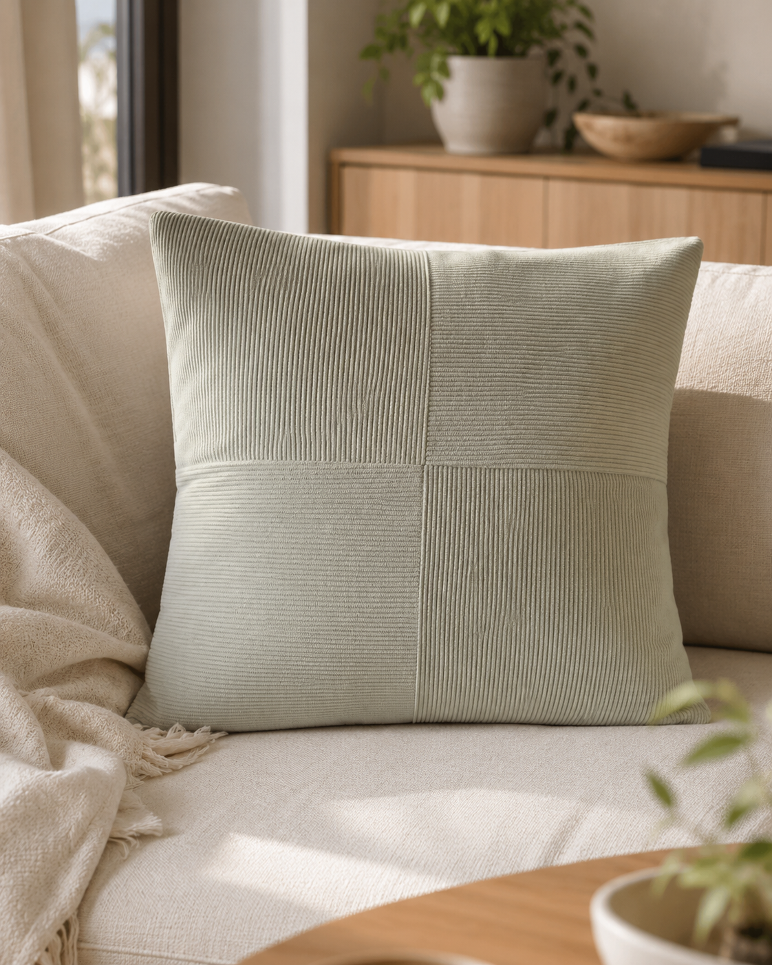 Coussin texturé à motifs quadrillés – 50 × 50 cm – vue 4 du produit | ODECO