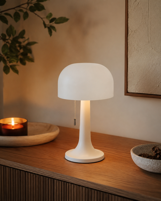 Lampe champignon rechargeable – noire, blanche et bois – vue principale | ODECO